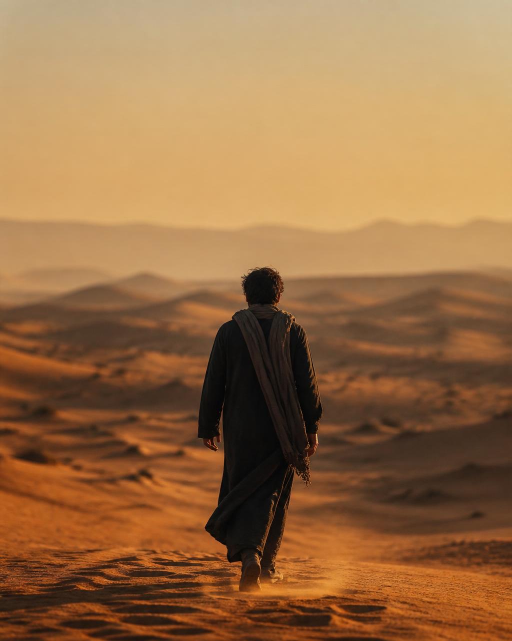 Caminhando pelo deserto ao entardecer